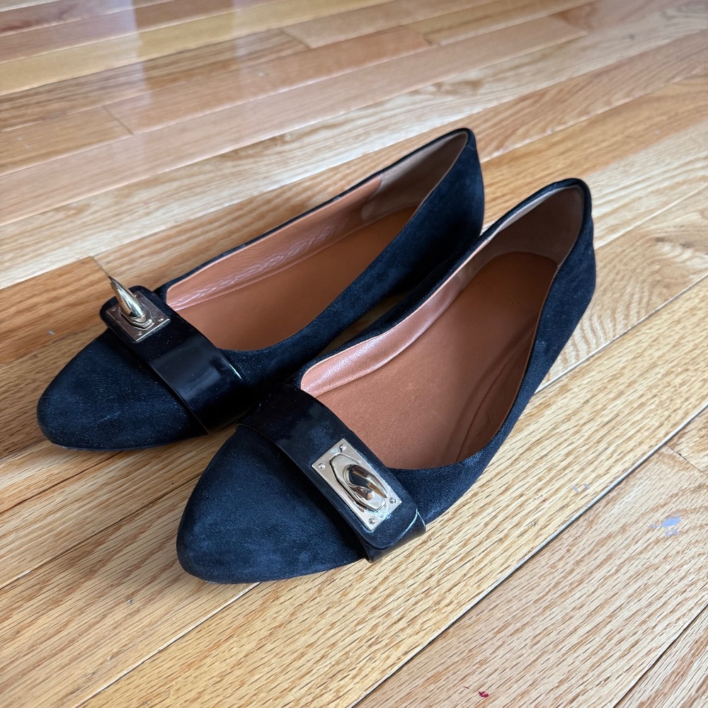 givenchy black suede shark lock ballet flats